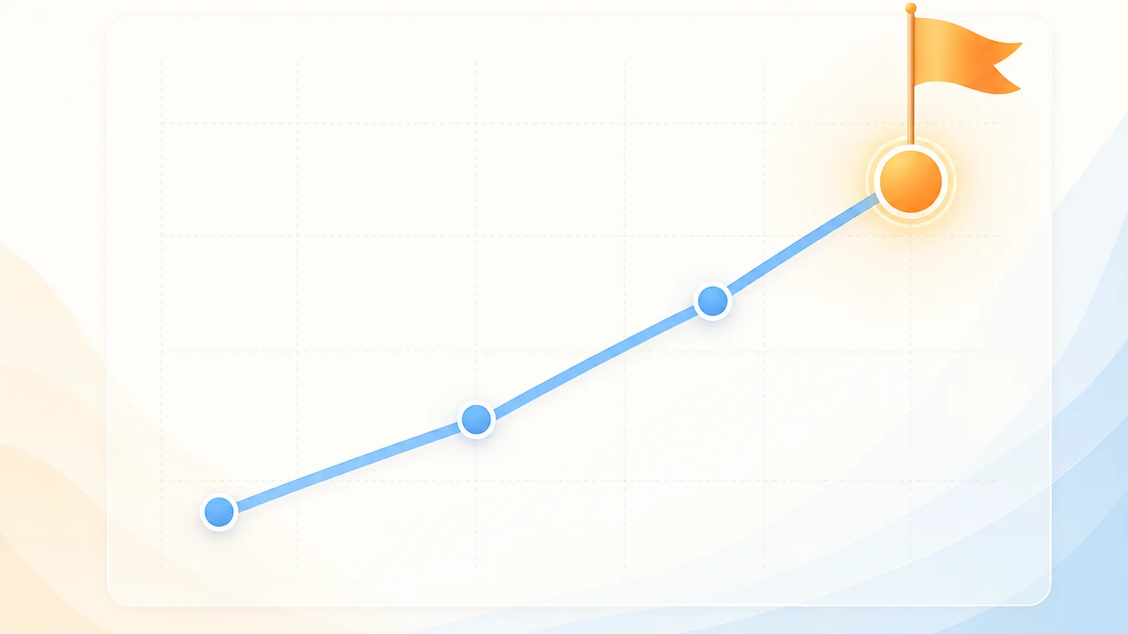 Rising line chart with three data points climbing left to right, the final point glowing orange and highest with a small milestone flag, representing three consecutive quarters of AI Discovery File adoption growth